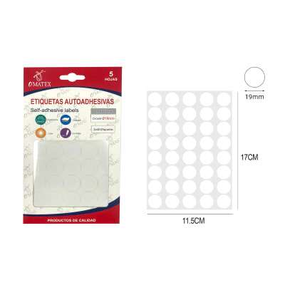 ETIQUETA AUTOADHESIVA CIRCULAR BLANCA 19MM 5HOJAS1