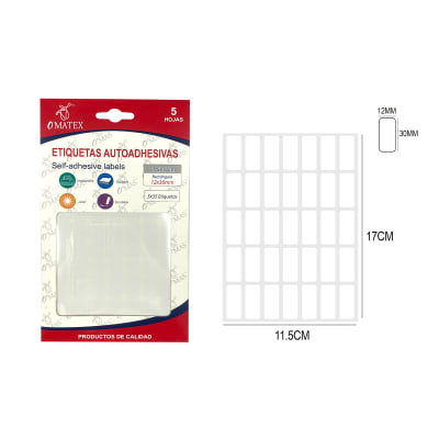 ETIQUETA AUTOADHESIVA RECTANGULAR BLANCA 12X30MM 5HOJAS1