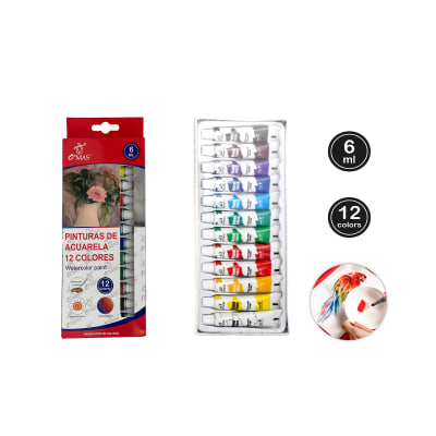 PINTURA DE ACUARELA TUBOS 12 COLORES 6ML | 24 UNID1