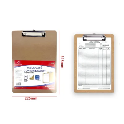 TABLA DE APOYO CON PINZA SUJETADOR MDF 31.5X22.5CM A4| 24 UNID1