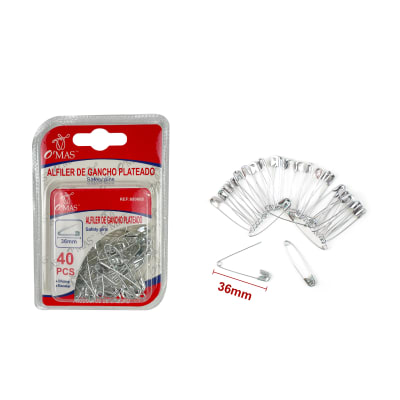 ALFILERES DE GANCHO COLOR PLATEADO METAL  36MM 40PCS | 24 UNID1
