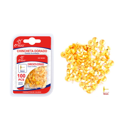 CHINCHETA CON CABEZA CIRCULAR DORADO METAL 9MM 100PCS | 24 UNID1