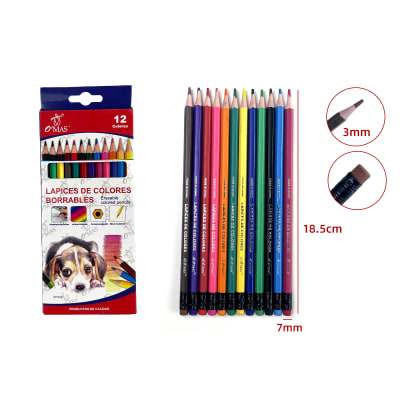 LAPICES 12 COLORES SURTIDOS BORRABLES | 36 UNID1