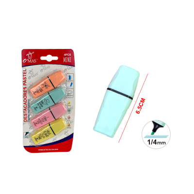 DESTACADOR PERMANENTE FLUOR COLOR PASTEL 1/4MM 4 PCS | 24 UNID1
