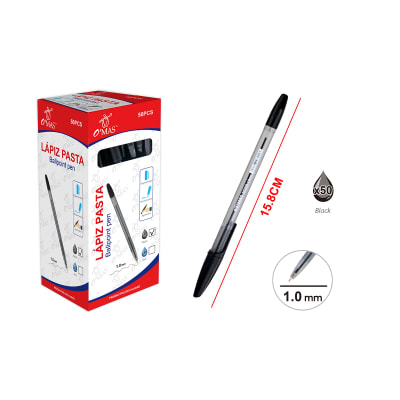 LAPIZ PASTA TINTA COLOR NEGRO 1.0MM 50PCS 15.8CM | 12 UNID1