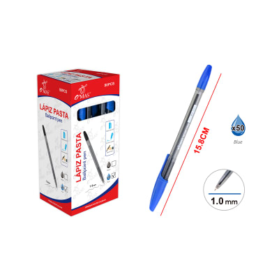 LAPIZ PASTA TINTA COLOR AZUL 1.0MM 50PCS 15.8CM | 12 UNID1