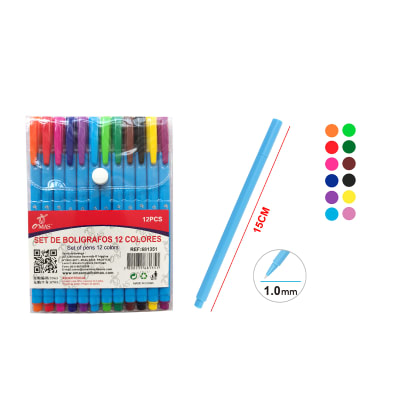 BOLIGRAFO 12 COLORES SURTIDOS 15CM | 24  UNID1