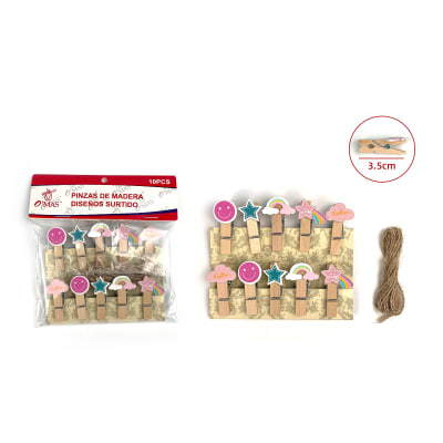 PINZAS DE MADERA CON DISEÑO SURTIDO 3.5CM 10PCS1