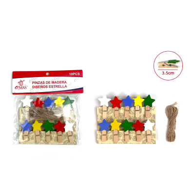 PINZAS DE MADERA CON DISEÑO ESTRELLA  3.5CM 10PCS1