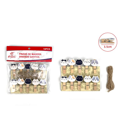 PINZAS DE MADERA CON DISEÑO GATO  3.5CM 10PCS1