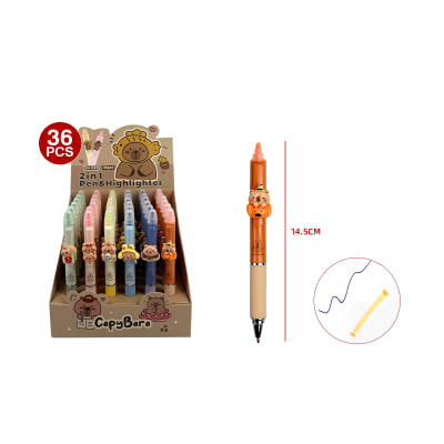 LAPICES OSITOS BOLIGRAFO GEL + DESTACADOR 14.5cm 2 en uno1
