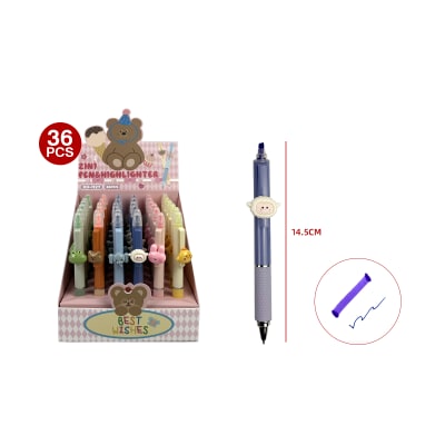 LAPICES OSITOS BOLIGRAFO GEL + DESTACADOR  ANIMALITOS 14.5cm1