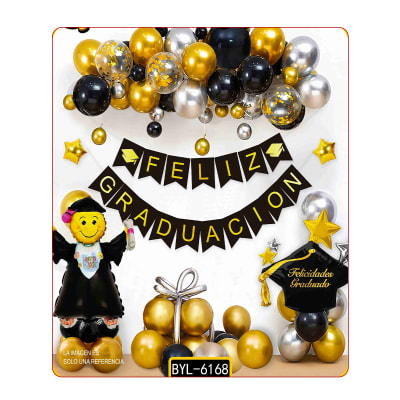 PACK COTILLON GRADUACION  GLOBOS Y BANDERIN GUIRNALDA1