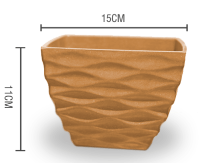 MACETERO PLASTICO TEXTURA PANAL JASPEADO NARANJA 15X11CM | 12 UNID1