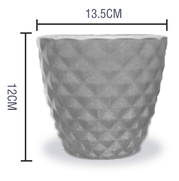 MACETERO PLASTICO TEXTURA PANAL  JASPEADO GRIS CLARO 13.5X12CM | 12 UNID1