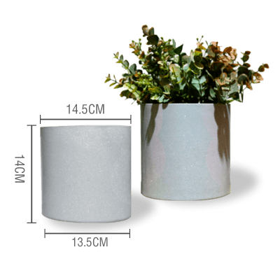 MACETERO PLASTICO CILINDRO GRIS CLARO 23X14.5X13CM | 12 UNID1