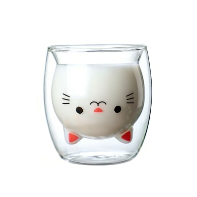 TAZA VIDRIO DOBLE PARED DISEÑO GATO 250 ML /  Venta mayorista1