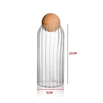 FRASCO DE VIDRIO ESTRIADO 9*15 CM CON TAPA ESFERA DECORATIVA1