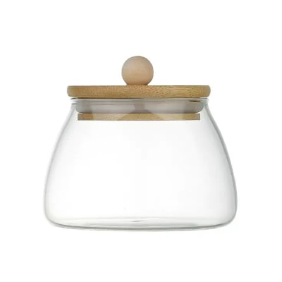 FRASCO DE VIDRIO REDONDO 350 ML CON TAPA DE BAMBU1