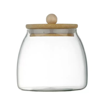 FRASCO DE VIDRIO REDONDO 550ML CON TAPA DE BAMBU / SOLO VENTA MAYORISTA1