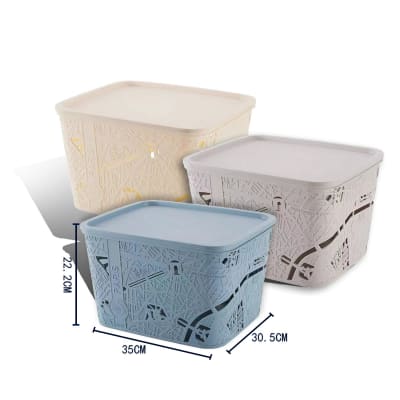 CESTA ORGANIZADORA PLASTICA CON TAPA ABERTURAS 22.2X35X30.5CM  | 12 UNID1