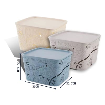 CESTA ORGANIZADORA PLASTICO CON TAPA ABERTURAS 22.2X35X30.7CM | 12 UNID1