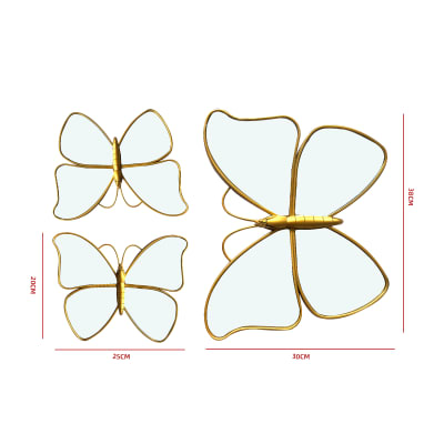 SET DECORATIVO DE ESPEJOS MARIPOSA DE PARED 2 PCS: 25 × 20 CM 1 PC: 38 × 30 CM1