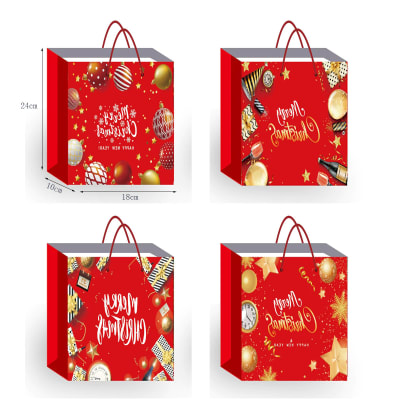 BOLSA DE REGALO NAVIDAD FONDO ROJO MERRY CHRISTMAS 18X24X10CM | 12 UNID1