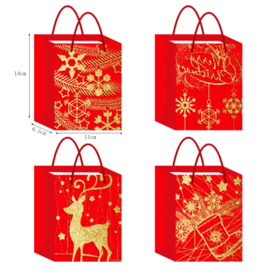 BOLSA DE REGALO NAVIDAD DECORACIONES DORADAS 14X11X6.5CM | 12 UNID1