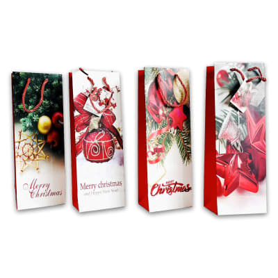 BOLSA DE REGALO NAVIDAD FONDO BLANCO ADORNOS SURTIDO 12.5X8.5X36CM | 12 UNID1