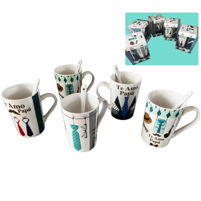 TAZA DE CERAMICA DIA DEL PADRE ESTAMPADO CON CUCHARITA 370ML | 12 UNID1