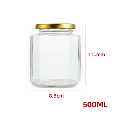 FRASCO DE VIDRIO HEXAGONAL CON TAPA ALUMINIO NEGRO 500ML | 72 UNID1