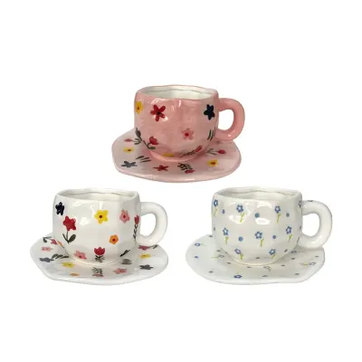 TAZA CAFÉ FLORES MINI CON PLATO 320ML1