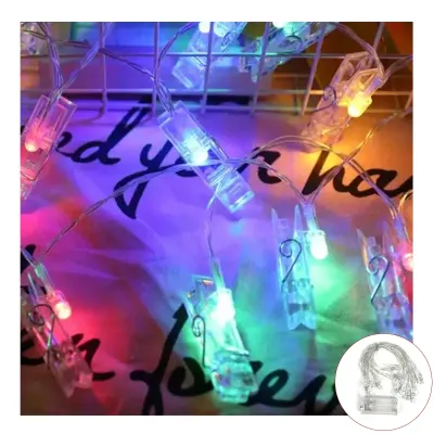 GUIRNALDA LUCES LED PINZAS 2M 10L A PILAS FIJA1