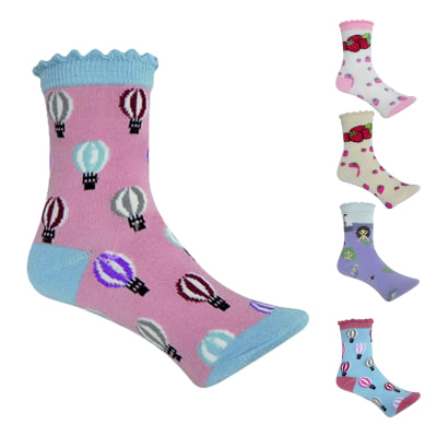 CALCETINES PARA NIÑA CON DIBUJOS SURTIDOS TALLA 2| 12 UNID1