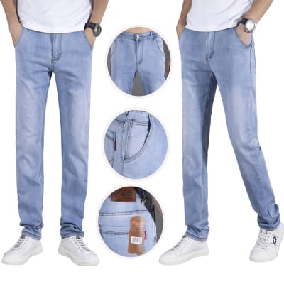 PANTALON JEANS DE HOMBRE AZUL CLARO LISO TALLA SURTIDA | 12 UNID1