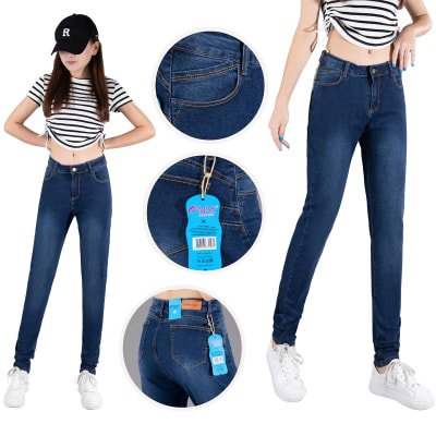 PANTALON JEANS DE MUJER AJUSTADO  AZUL  TALLA SURTIDA | 12 UNID1