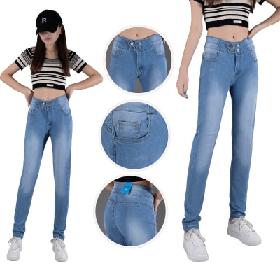 PANTALON JEANS DE MUJER AZUL CLARO BOLSILLOS DELANTEROS TALLAS SURTIDAS | 12 UNID1