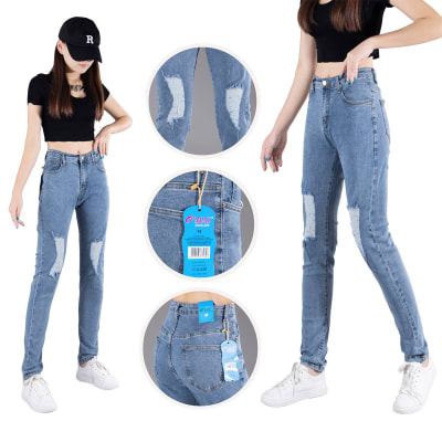 PANTALON JEANS DE MUJER AZUL RASGADO TALLA SURTIDA | 12 UNID1