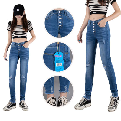 PANTALON JEANS DE MUJER AZUL JASPEADO TALLA SURTIDA | 12 UNID1
