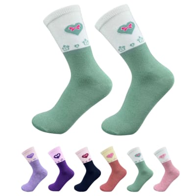 CALCETINES DE NIÑA CORTE MEDIO ESTAMPADO DE CORAZON 9-12 AÑOS |12 UNID1