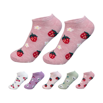 CALCETINES DE NIÑA JUVENIL CORTE TOBILLO CON ESTAMPADO DE FRUTAS | 12 UNID1