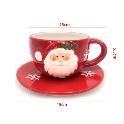 TAZA CON PLATO NAVIDAD ROJO VIEJO PASCUERO 13X6.5X15CM1