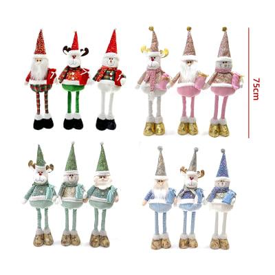 Muñeco de navidad patas largas retractil con luz y sonido rosado 75cm1