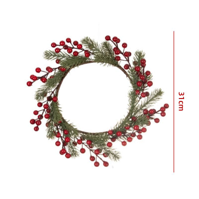 CORONA DE NAVIDAD FRUTOS ROJOS CON RAMAS  31X3CM1