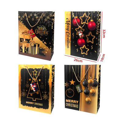 BOLSA DE REGALO NAVIDAD CON ETIQUETA FONDO NEGRO 26X10X32CM1