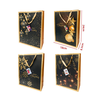 BOLSA DE REGALO NAVIDAD CON ETIQUETA FONDO NEGRO 18X8.5X24CM1