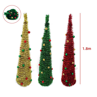 ARBOL DE NAVIDAD PLEGABLE COLORES SURTIDOS CON ESFERAS 1.8M1