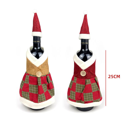 FUNDA DE  BOTELLA DE VINO CON DISEÑO VESTIDO NAVIDEÑO 25CM1