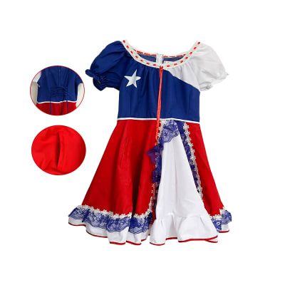 VESTIDO CHINITA DE NIÑA DISEÑO BANDERA CHILENA TALLAS 2/41